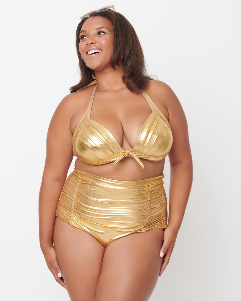 Unique Vintage Gold Monroe High Waist Swim Bottom Metallic